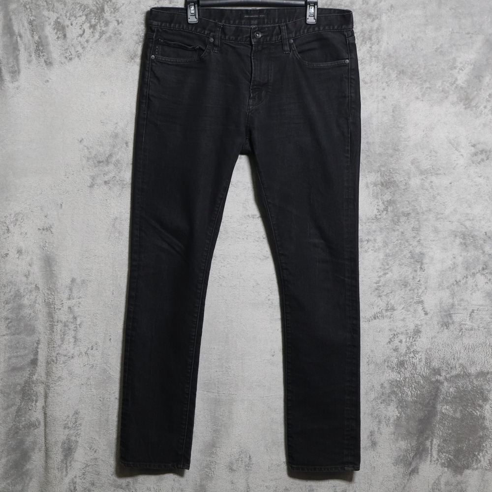 John Varvatos USA Jeans Mens 35x33 Black Wight Skinny Fit Denim Whiskering Faded